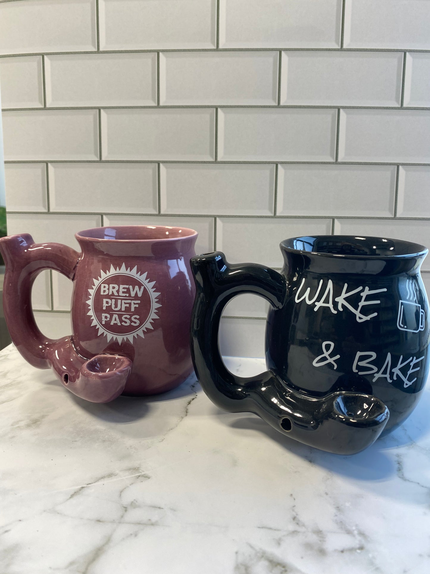 Wake and bake black ceramic mug pipe