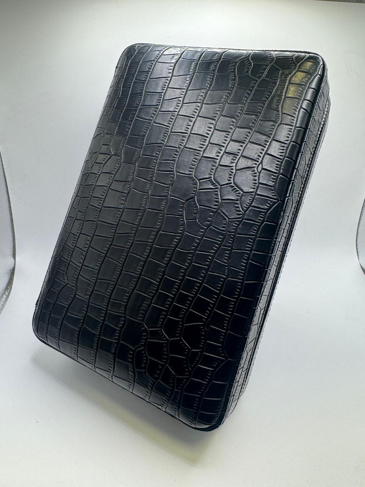 Brouk & Co. Black Croc Leather Cigar Travel Humidor