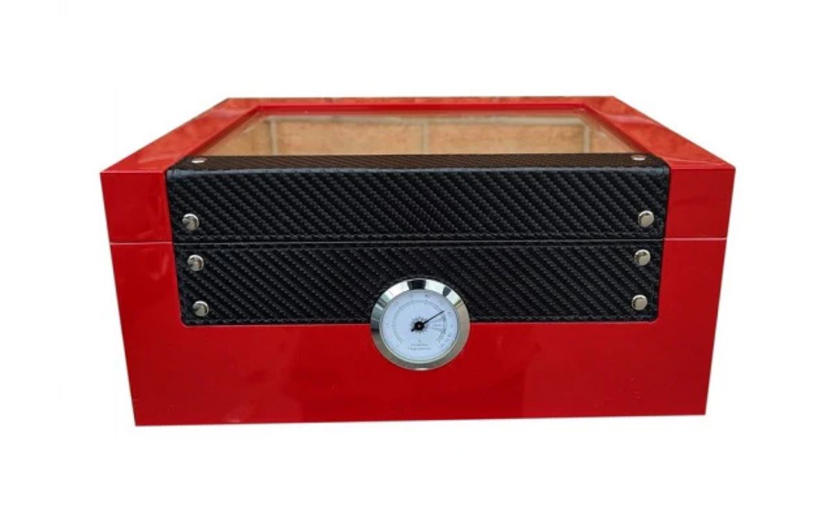 HUMIDOR- RED GLASS TOP